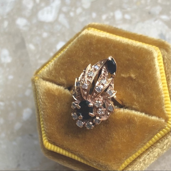 Designer Yellow Gold Sapphire Diamond Vintage Ring - Picture 10 of 12